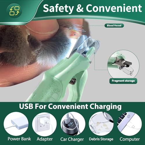 Image of 2 in 1 Dog Nail Clippers & Cat Nail Clippers Trimmers for Large Medium Small Dogs Cats Claw Trimmer Quick Sensor and Safety Guard USB Rechargeable Dogs Nail Trimmer with Catcher & 2 LED Lights