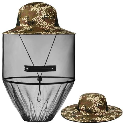 AOGOE Head Net Face Mesh Head Cover Hut Mit Moskitonetz Moskito Kopfnetz Net Kopfschutz-Netz für Optimale Sicht Waschbar Moskitonetz Hut für Outdoor Lovers Klettern Angeln Imkerei(Camouflage Rot)