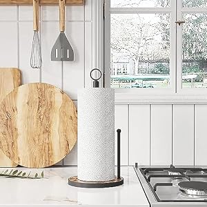 OROPY Paper Towel Holder Countertop with Heavy Duty Wood Base, Farmhouse Paper Towel Roll Stand for Kitchen Counter fits Standard and Jumbo Size Paper Towels (Brown - Easy to Tear) OROPY Paper Towel Holder Countertop with Heavy Duty Wood Base Farmhouse Paper Towel Roll Stand for Kitchen Counter fits Standard and Jumbo Size Paper Towels Brown Easy to Tear