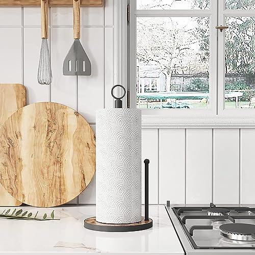 OROPY Paper Towel Holder Countertop with Heavy Duty Wood Base, Farmhouse Paper Towel Roll Stand for Kitchen Counter fits Standard and Jumbo Size Paper Towels (Brown - Easy to Tear) - Image 5