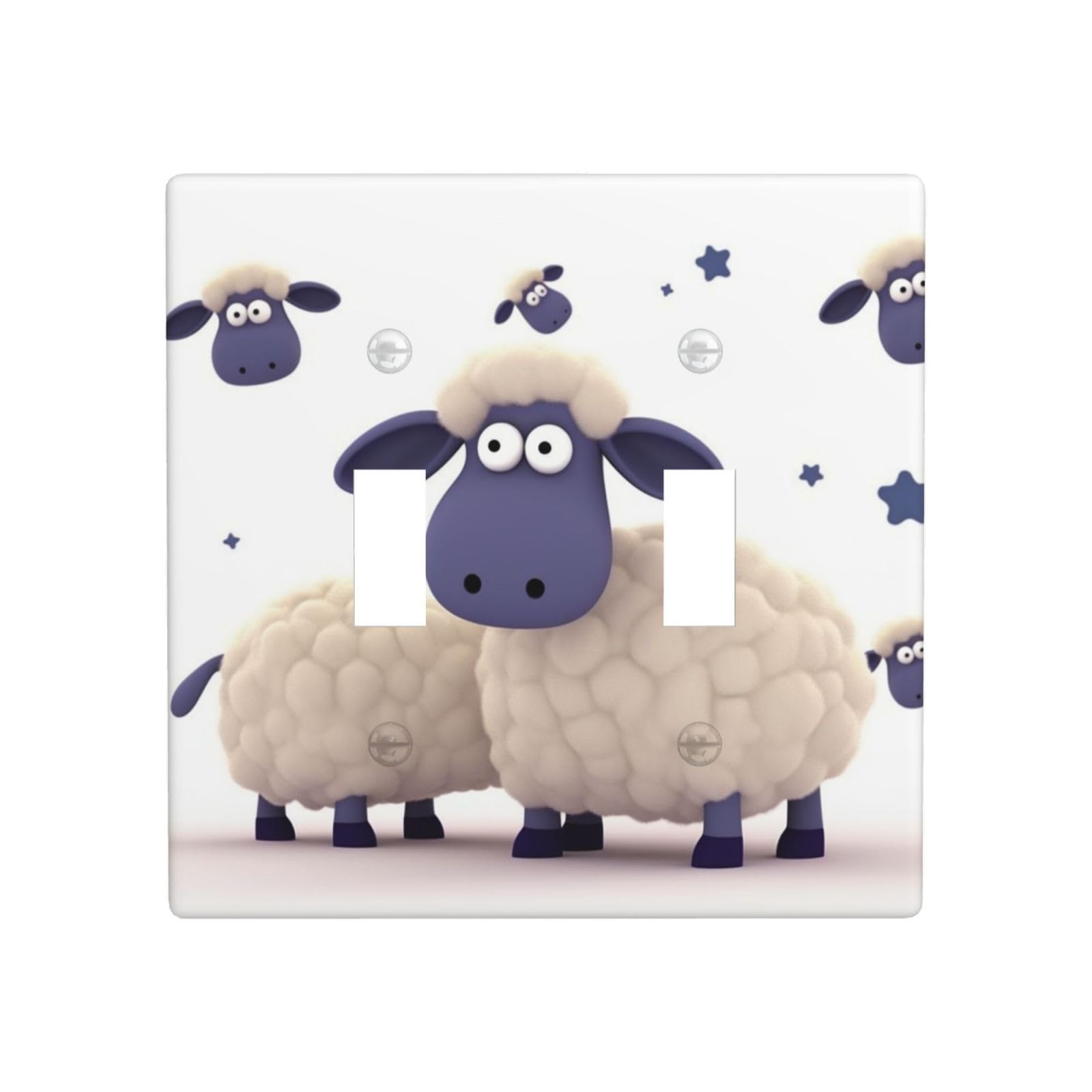 Decorator Double Toggle Light Switch Covers Sheep Wall Plate 2-Gang Standard Size 4.5" x 4.5" Double Toggle Switch Wallplate Decorative 2 Gang Wall Switch Plate Covers