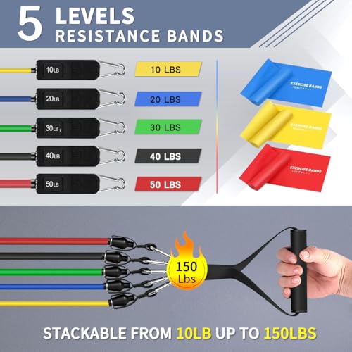 Image of WHATAFIT Resistance Bands, Exercise Bands,Resistance Bands for Working Out, Work Out Bands with Handles for Men and Women Fitness, Strength Training Home Gym Equipment