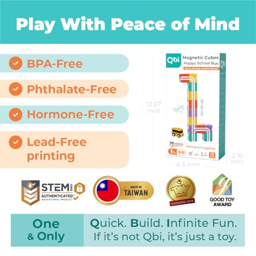 Image of QBI Magnetic Blocks for Toddlers 1-3, School Bus Toy with Magnetic Cubes | Safe ABS Material, Large Pastel Cubes for Small Hands, Montessori STEM Learning, Hand Eye Coordination, Birthday Gift