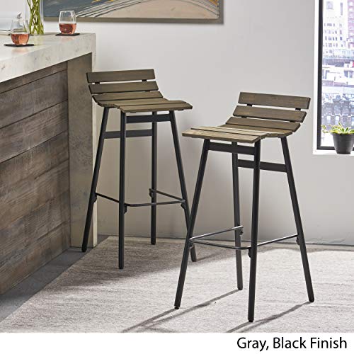 Butaco de madera Christopher Knight Home Camron de 35 pulgadas (juego de 2), acabado gris y negro miniatura 4