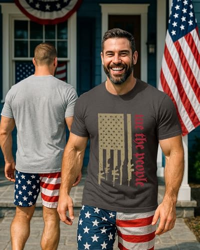 Flafens Men's 4th of July T-Shirts – Patriotic Independence Day Graphic T-Shirts for Parades, Fireworks, Family Gatherings4