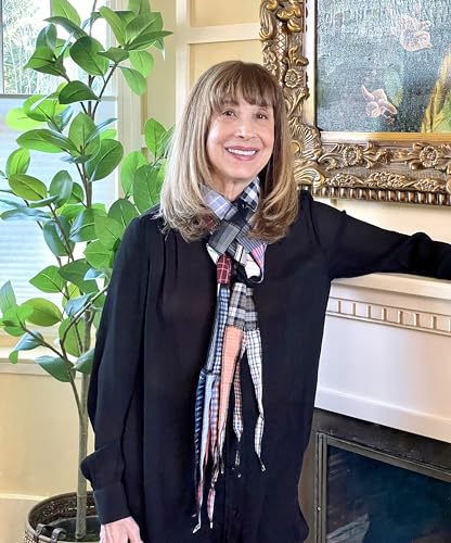 Women’s Handmade Oblong Patchwork Scarf made from Recycled Men’s Shirts and Black Tulle with Tail Accents3