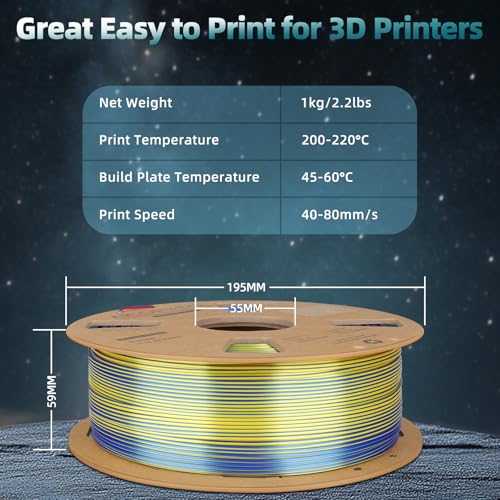 Image of Silk Tricolor PLA Filament 1.75mm, 3D Printer 3-in-1 Multicolor PLA Filament, Dimensional Accuracy + /-0.02mm 1KG Spool (2.2 lbs), Shiny Silk Texture, Triple Color Silk PLA Filament (Red Yellow Blue)