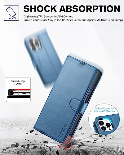Tucch Wallet Case For Iphone 13 Pro 5G, [Tpu Shockproof Inner Shell], Pu Leather [Rfid Blocking] Card Holder Magnetic Stand Protective Cover Compatible With Iphone 13 Pro 6.1-Inch 2021, Lake Blue #TOP5