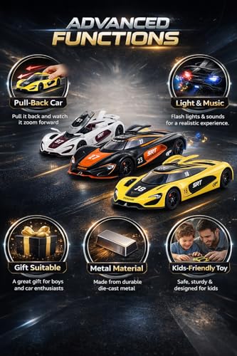 Image of DREAMY DEN Dodge SRT Diecast Toy Car for Kids Age 3-8 | Pull Back Racing with Doors (Pack of 1 - Random Color from 3 Options) | 1:32 Scale