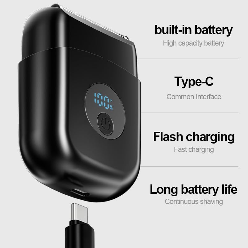 Image of Electric Foil Shavers for Men, New Mini Electric Razor with 3 Floating Blades, LED Display, USB-C Fast Rechargeable, Travel Portable Beard Trimmer for Men, Gifts for Dad Him (Black)