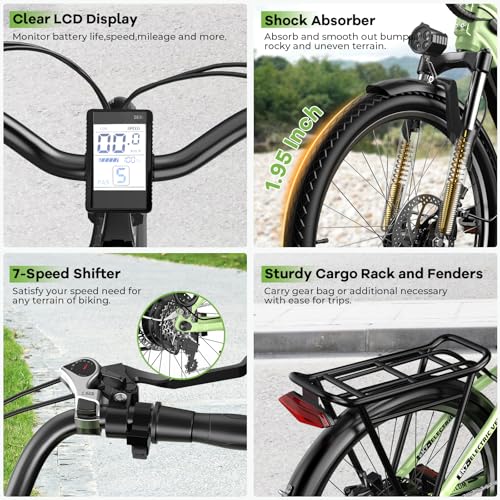 1000W Peak 26″ Electric Bike for Adult, up 80 Miles