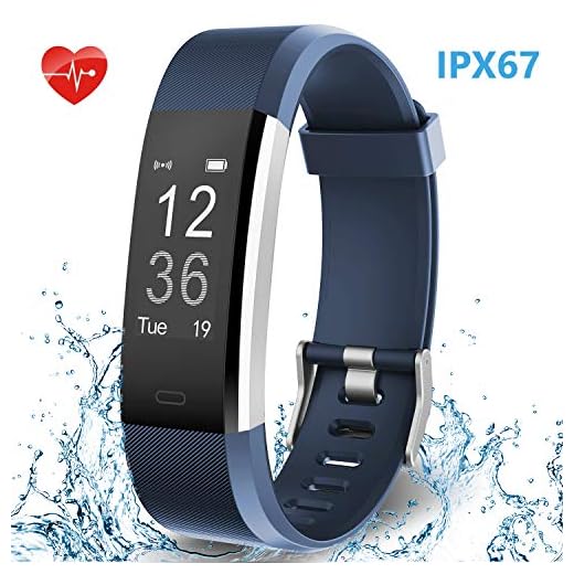 HolyHigh Smart Band with Fitness Tracker Heart Rate Monitor IPX67 Waterproof Call SMS Notifications for Men Women (Blue)