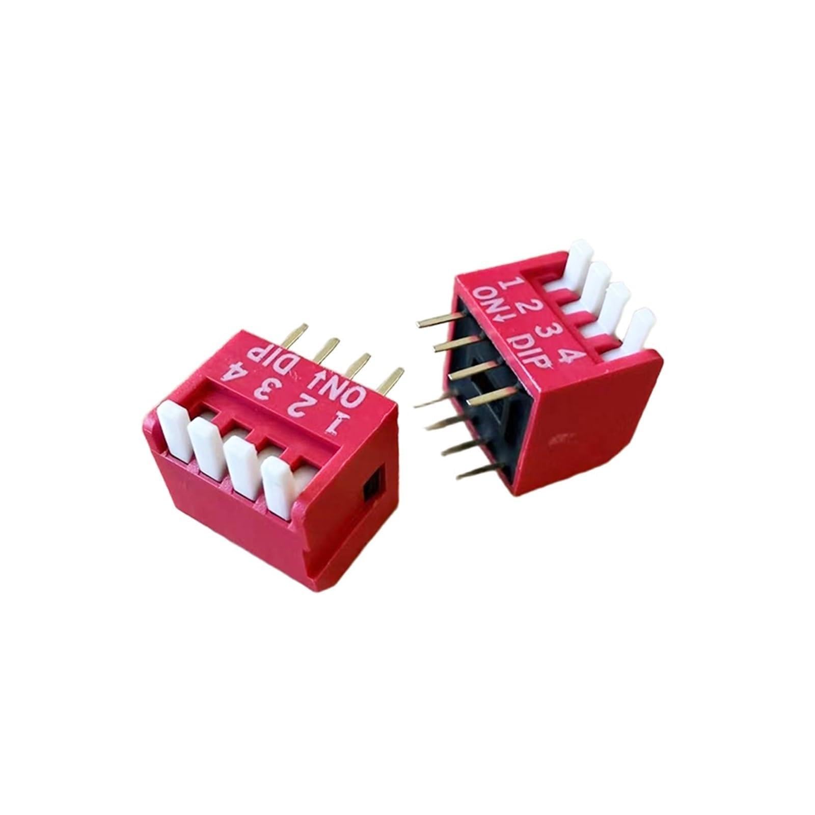KFGWOPOYVY 10PCS Piano Type Red Toggle Switch Module Spacing 2.54MM Horizontal Side Plug DP-1/2/3/4/5/6/7/8/10 Position DIP(K090d045-DP-04)