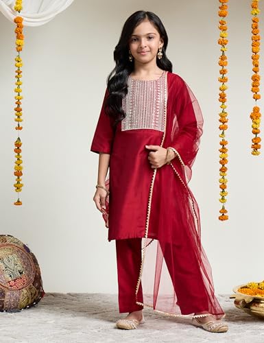 Amazon Brand - Symbol Girl's Rayon Ethnic Wear Embroidered Kurta Set with Net Dupatta - Image 2 thumbnail
