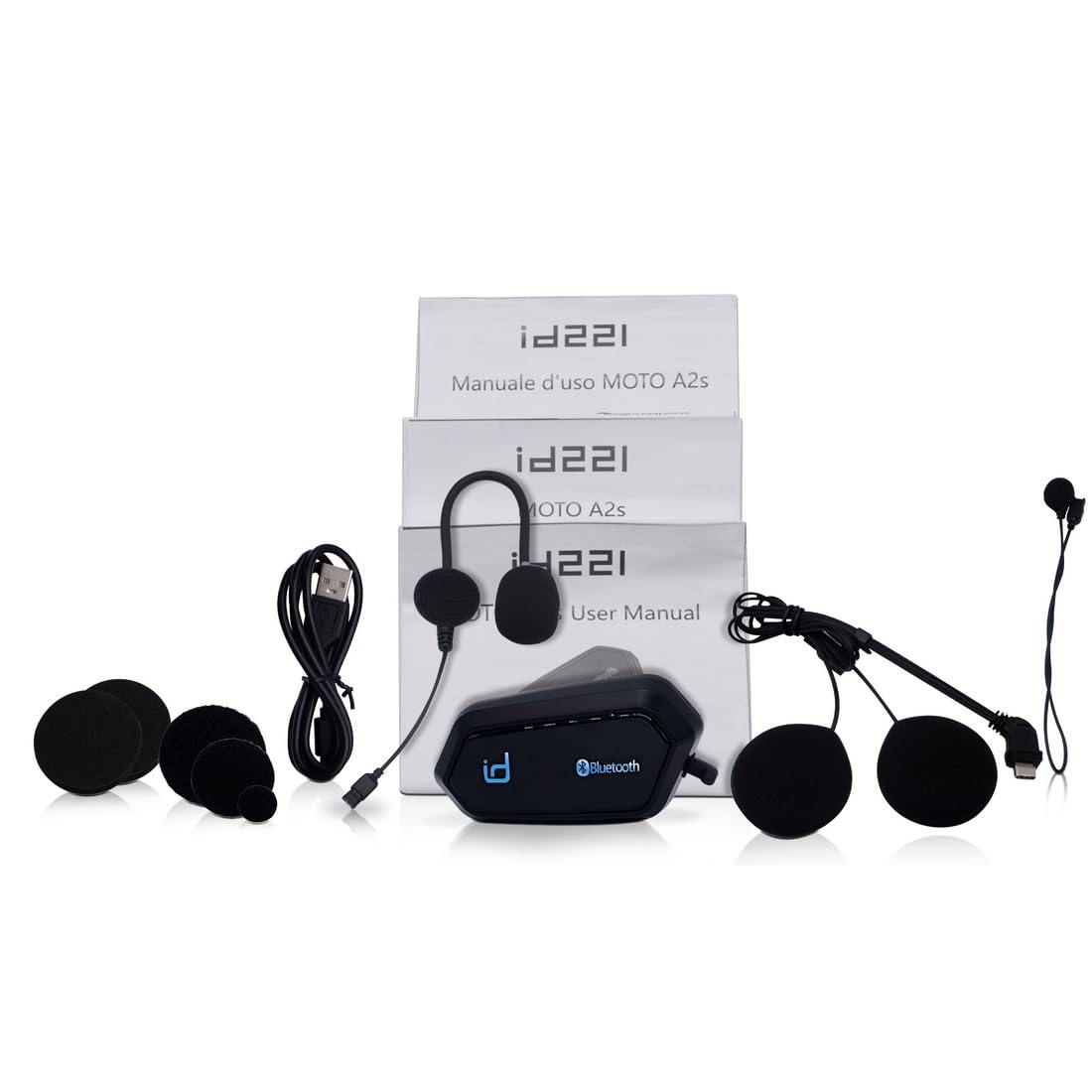 ID221 A2S Interfono Bluetooth per Moto, Comunicazione 2 Persone, Bluetooth 5.2, Cancellazione Rumore DSP, Impermeabile IPX6, Altoparlanti 40mm, Comandi Vocali