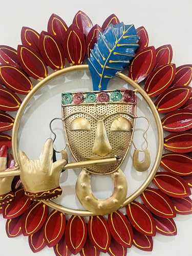 Image of Framing Hub Metal Krishna Playing Basuri Wall Decor Frame Wall sculpture Wall Art For Living room, Pooja Room Drwaing Room & Bedroom