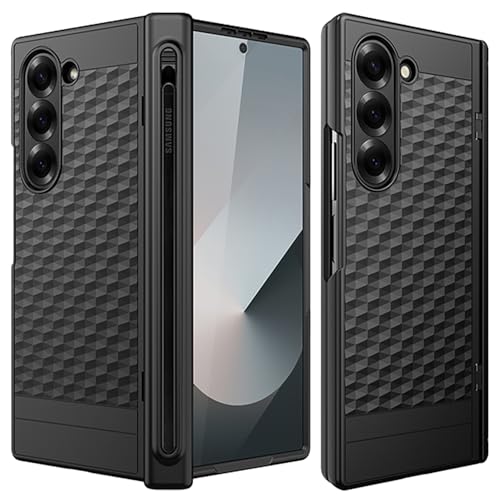Image of Kapa Geometric S Pen Holder Hinge Protection Back Cover for Samsung Galaxy Z Fold6 / Fold 6 | Slim Shock Proof Case with Inbuilt Glass & S Pen Slot (Black)