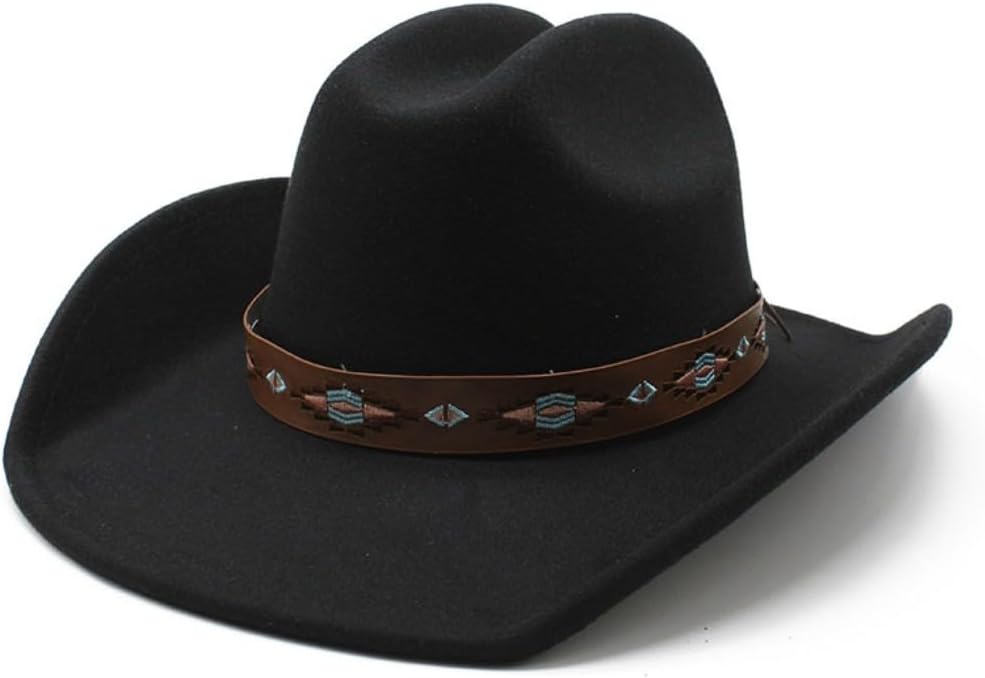 Western Cowboy Hat, Brown Felt, Decorative Band with Turquoise Accents