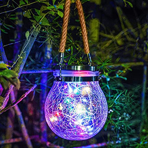 Image of AERYS Solar Crackle Jar Light | Waterproof Hanging Decorative Solar Lantern for Garden, Balcony, Patio & Outdoor Lighting - Multicolor 20 LED
