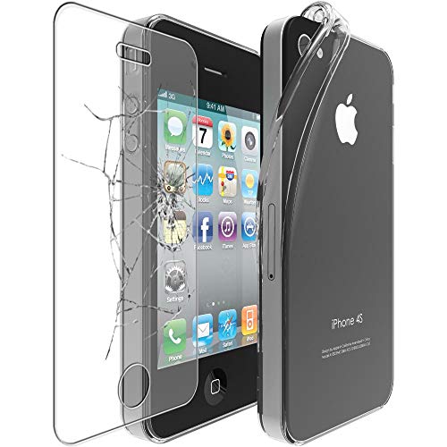 Fundas Iphone 4 ebestStar - Funda Compatible con iPhone 4, 4S Carcasa Silicona, Protección Claro Ultra Slim, Transparente + Cristal Templado...
