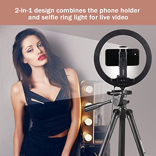 Ubeesize 10" Selfie Ring Light With 50" Extendable Tripod Stand & Phone Holder For Live Stream/Makeup/Youtube Video #TOP4