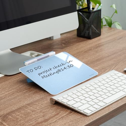 Image of TSJ OFFICE Small Desktop Whiteboard - Glass Dry Erase Board 8 X 6 Inches Tabletop Easel Whiteboard with Stand, Desk Board Buddy for Artist, Teacher and Student - Blue & Gold