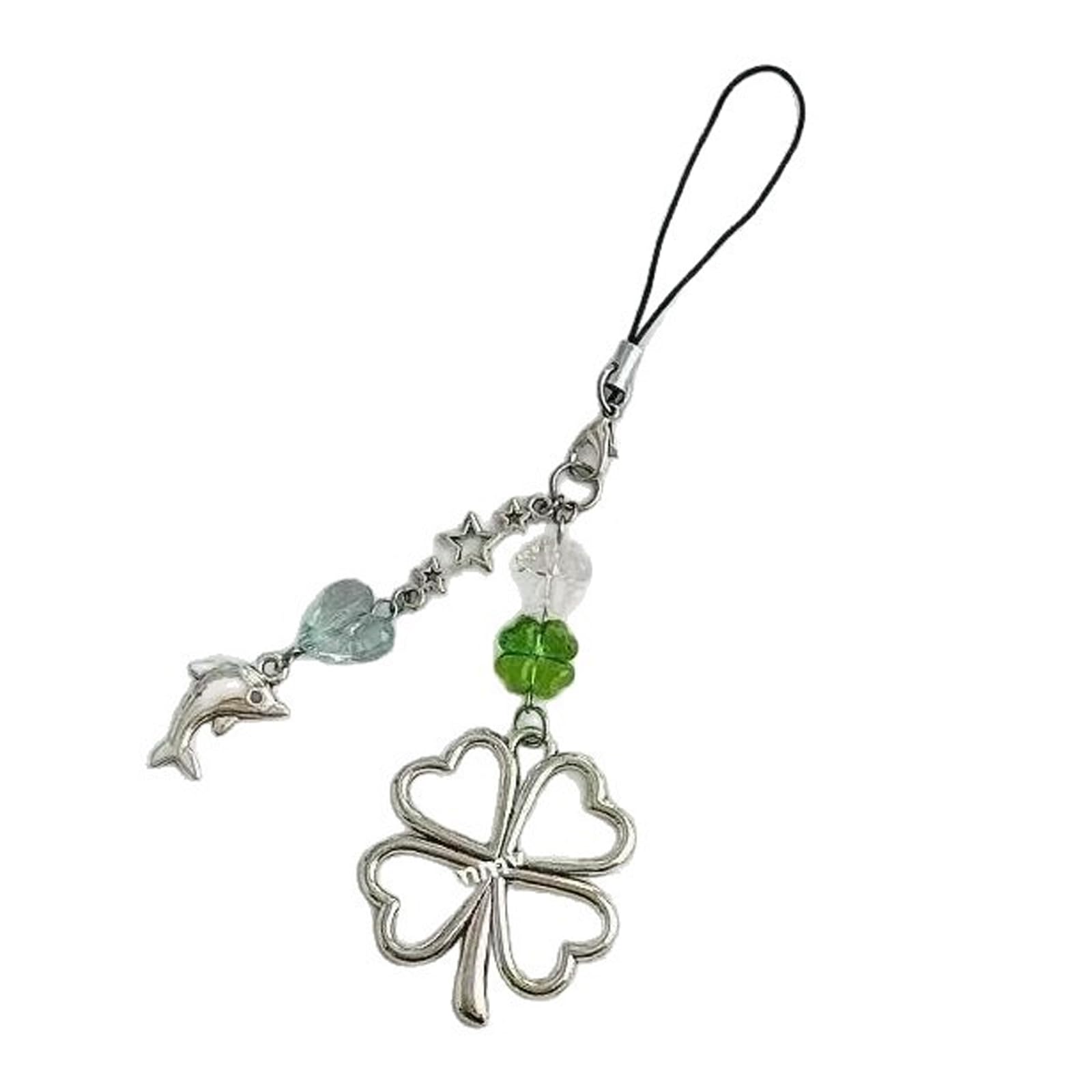 Plcpdm Unisex Multicolor Four Leaves Clovers Charm With Accent Silver Alloy Keychain Accessories For Phone Keys Or Backpack Stylish Phone Accessory