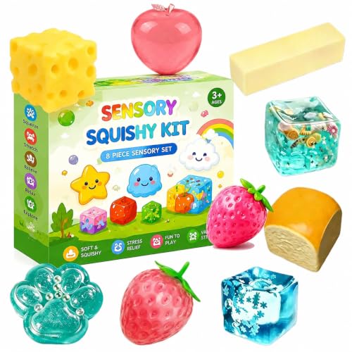 8 PCS Squishy Box Mystery Squishy Fun Box Set Cute Butter Strawberry Realistic Shaped Squeezes Balls Squeeze Slow Rising Stress Relief Soft Cute Anxiety Gifts Party Favor (#B)