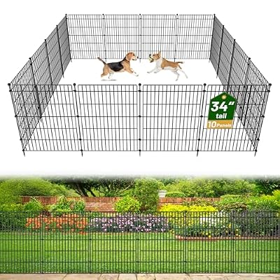 10 Panels No Dig Garden Fence Animal Barrier, 34in(H) × 22.5ft(L) Decorative Metal Outdoor Dog Fence, Rustproof Pet Fencing for Yard, Patio, Flower Bed -Temporary Fencing| Easy to Install