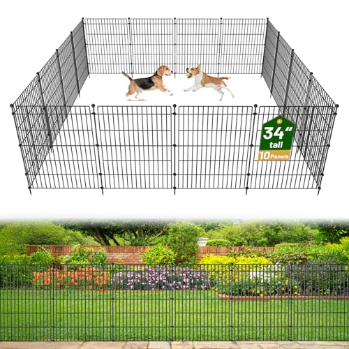 10 Panels No Dig Garden Fence Animal Barrier, 34in(H) × 22.5ft(L) Decorative Metal Outdoor Dog Fence, Rustproof Pet Fencing for Yard, Patio, Flower Bed -Temporary Fencing| Easy to Install