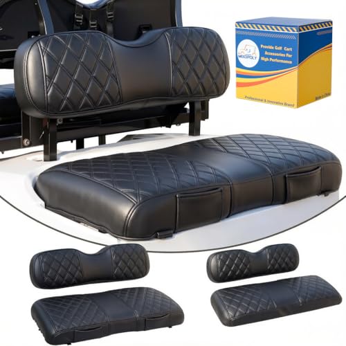 Mixopoly Golf Cart Front and Rear Diamond Seat Covers Kit Fits EZGO RXV 2008-upWaterproof and Sun-Resistant Vinyl Leather seat CoversBlack(4PCS)