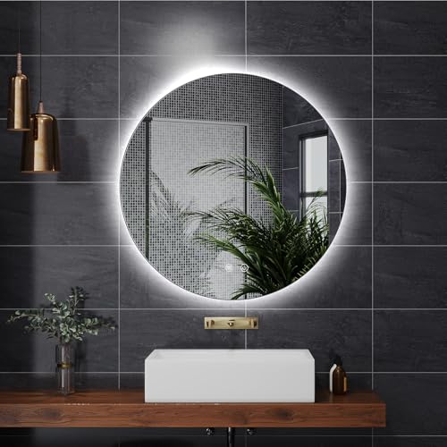 AllRight LED Spiegel Bad mit Beleuchtung 70cm Rund - Touch-Schalter, Beschlagfrei - Badezimmerspiegel mit Licht für Make-up & Rasur (70cm Hintergrundbeleuchtung)