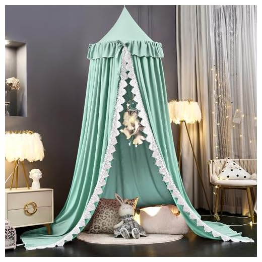 Kertnic Bed Canopy for Girls, Soft Pink Princess Canopy for Girls Bed, Dreamy Decor Frills Bed Canopies for Kids Room, Hanging Canopy Bedding Drapes Toddler Reading Nook Play Tent (Green)