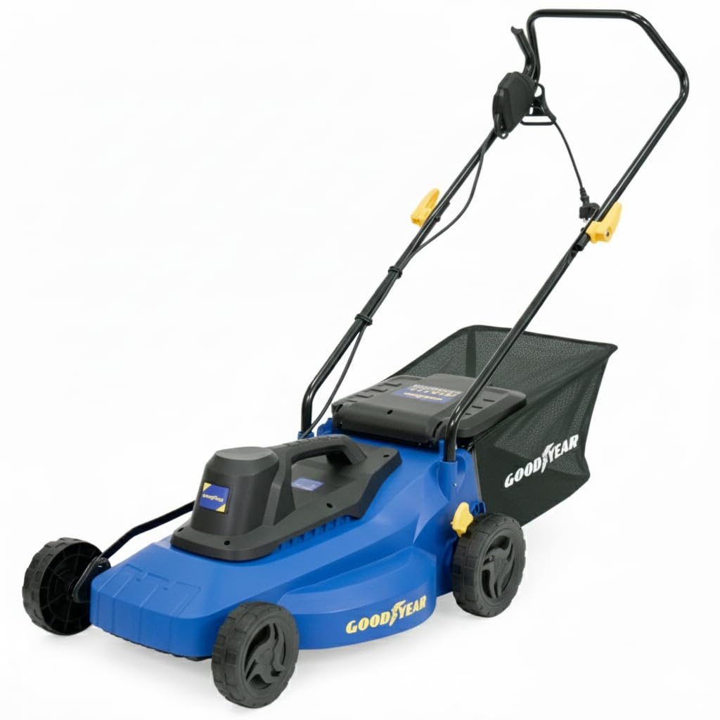Goodyear - Tondeuse à Gazon Électrique 1800W, Largeur de Coupe 40cm, Moteur 3200 TR/Min, Tondeuse Électrique Filaire pour Jardin jusqu'à 300m², Hauteur Réglable & Bac de Ramassage 35L
