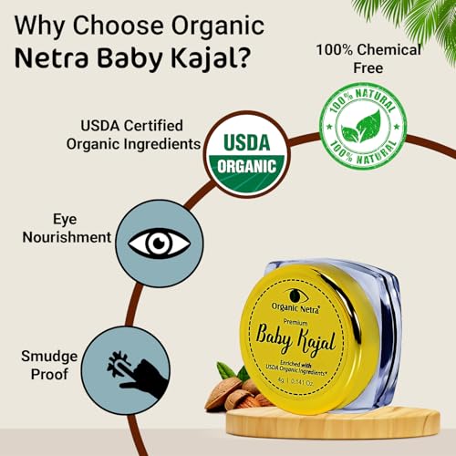 Image of Organic Netra Baby Kajal 4g for Newborns Water-Resistant Smudgeproof Longlasting Enriched with Natural Organic Ingredients Safe for Sensitive Baby Skin No Harmful Chemicals Matte Finish