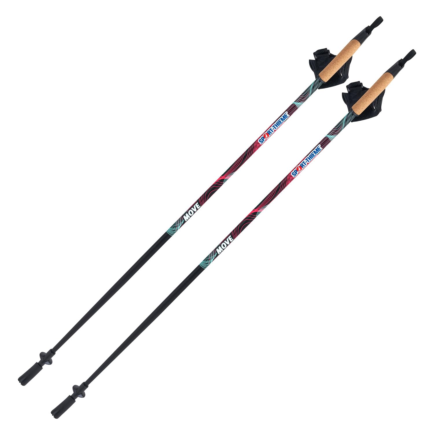 Sport-Thieme Nordic Walking Stöcke Move | Fixe Stocklänge, für Anfänger u. Freizeitsportler | Aluminium, bequemer Naturkork-Griff | Verstellbare Handschlaufe | Metallspitze u. abnehmbare Gummipuffer