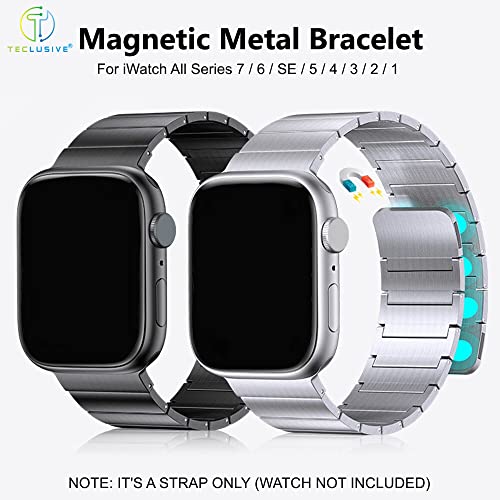 Image of T TECLUSIVE Titanium Metal Magnetic Chain Strap Compatible for iWatch Ultra 2 49mm / Series 10 46mm / Series 9 8 7 45mm / iWatch Series 6 5 4 44mm | Matt Full Magnetic Band (Silver)