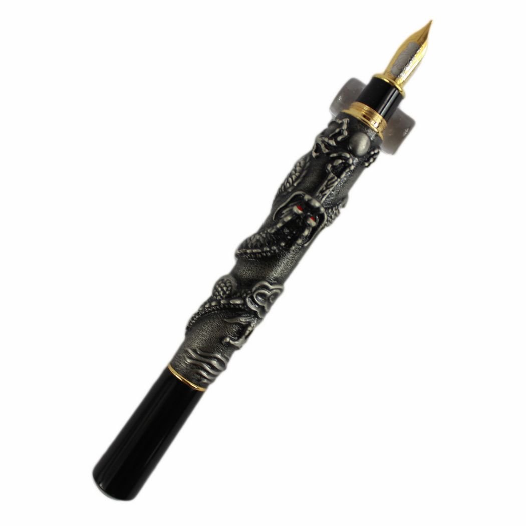 Advanced Fountain Pen Jinhao Chinese Dragon antique gray silver Heavy Gift Pen, Antike Silber - Image 2