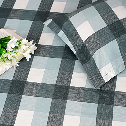 Image of Swayam Pure Cotton King Fitted Bedsheet with 2 Pillow Covers | Size 72 x 78 x 10 inch | 160 TC | Checkered Design | Soft Breathable Bed Sheet | Comfortable & Durable for Bedroom - Grey