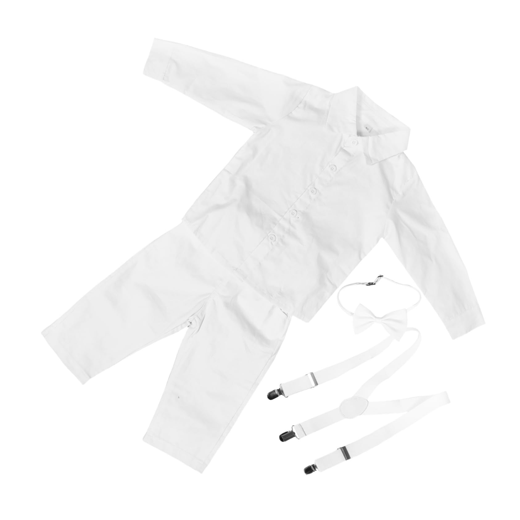 Elegante Vestido de Caballero para de Manga Larga Pantalones con Tirantes y Pajarita para Bautizos y Bodas