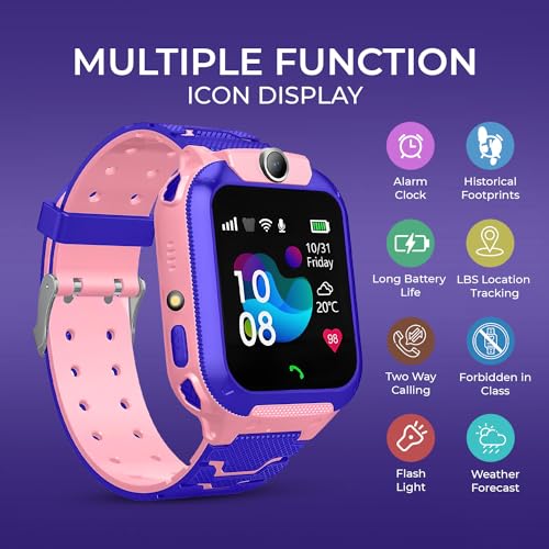Image of GameSir Kids Smartwatch for Boys & Girls, Men & Women, Sim Card Support, Location Tracker /GPS System, Camera, Video,Notification,Alarm, Waterproof, Calling Smart Watch-Pink