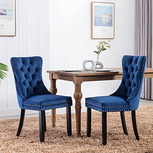Virabit Blue Dining Chairs Set Of 2, Velvet Tufted Dining Chairs With Nailhead Back And Ring Pull Trim, Upholstered Dining Chairs For Kitchen/Bedroom/Dining Room #TOP1