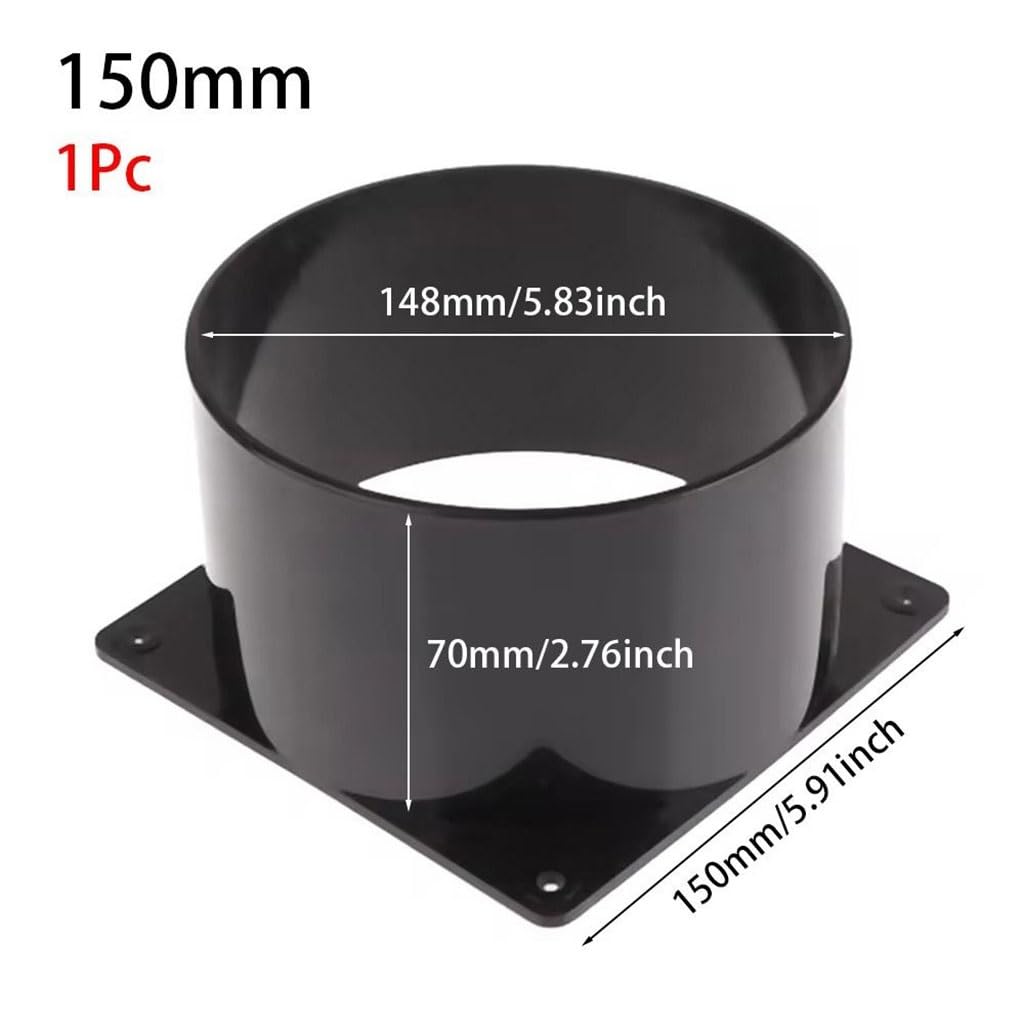 1 connettore a flangia inferiore quadrato nero in ABS resistente, multi-dimensioni 75/100/120/150 mm, adattatore di ingresso e uscita (150 mm)
