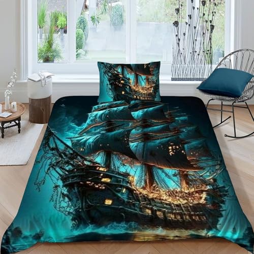 Housse de couette pirate 135x200cm en microfibre douce avec fermeture éclair