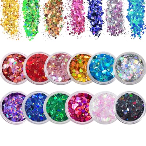 12 Colors Face Glitter Holographic Festival Glitter Hair Glitter for Body Eye Hair Nail and Painting DIY Art