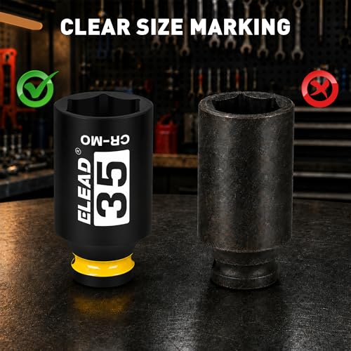Image of ELEAD 35 mm Socket 1 /2 inch Drive Deep Impact Socket, Metric 6 Point 1 /2-inch Drive Impact Axle Nut Sockets, CR-MO Nut Socket Set, Oil Filter Sockets, Tools for Easy Removal of Axle Shaft Nuts