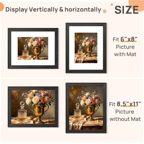 Image of upsimples 8.5 by 11 Picture Frame, Vintage Frames Decor, 1Pack Black & Gold | Fit 6x8 and 8.5x11 Photo, Wall or Tabletop Display, Antique-style Decoration, Rustic Farmhouse Decor, For Weddings
