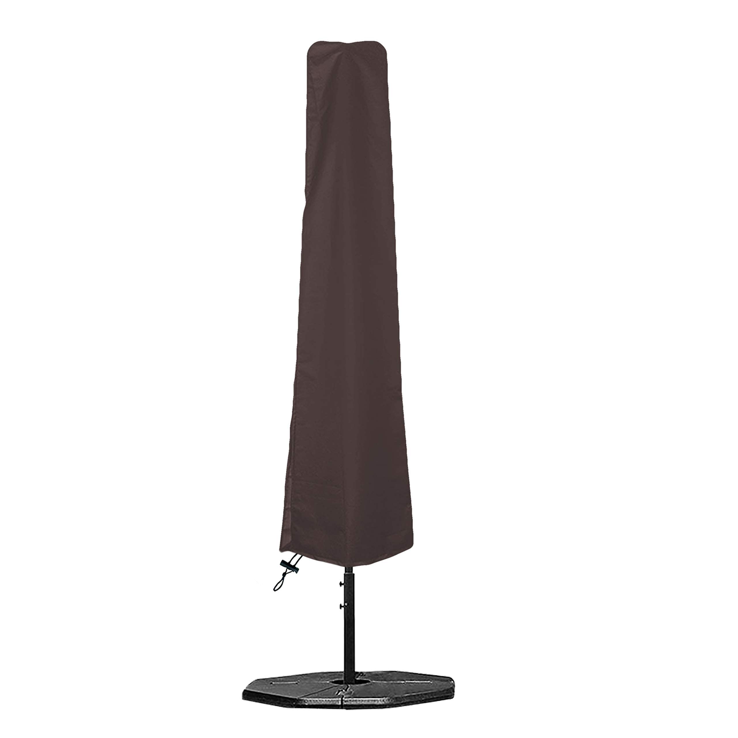 Zewnętrzny pokrowiec na parasol na patio 350 ml, wodoodporny, w 100% odporny na promieniowanie UV i warunki atmosferyczne, wytrzymały pokrowiec na meble tarasowe z kieszeniami powietrznymi i sznurkiem do wygodnego dopasowania (kawowy)