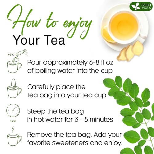 TOG999, Premium Moringa Ginger Peppermint Herbal Tea &ndash; 60 Tea Bags &ndash; Caffeine-Free, Plant-Based, Non-GMO, Naturally Refreshing Flavor, No Artificial Additives, No Sugar, No Gluten. Vegan