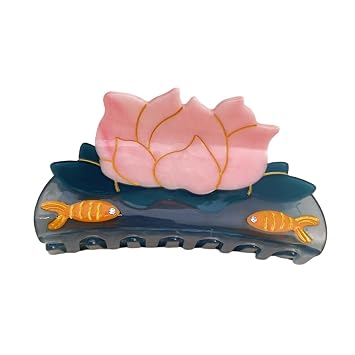 Fish and Lotus Hair Clip,Acetate Hair Claw,Small Hair Clips for Women